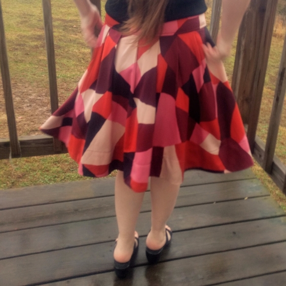 H&M Pleated Full Skater Skirt w/ Pockets Geometric - Picture 4 of 8